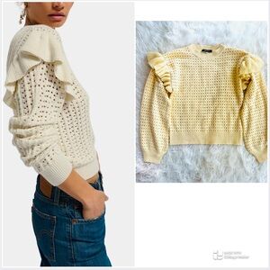 Sugarlips Chesapeake Pointelle Ruffle Detail Sweater Size Small